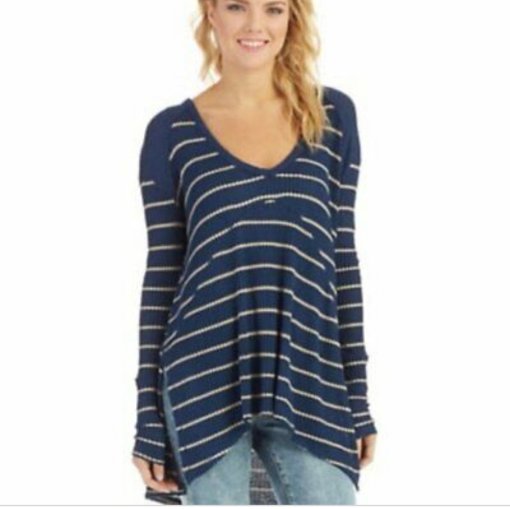 Free people sunset park waffle knit oversrized thermal top XS